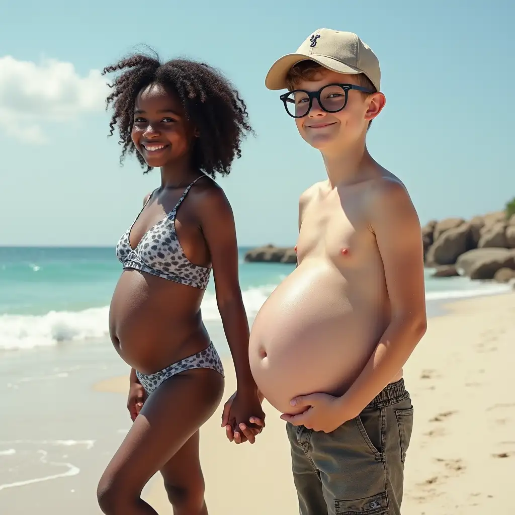 Young-Surfer-Duo-with-Big-Bloated-Bellies-Enjoying-a-Beach-Day