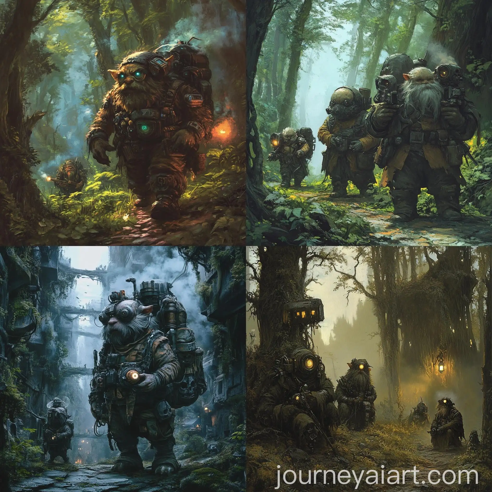 Cyberpunk-Dwarfs-Smoking-in-the-Twilight-Forest