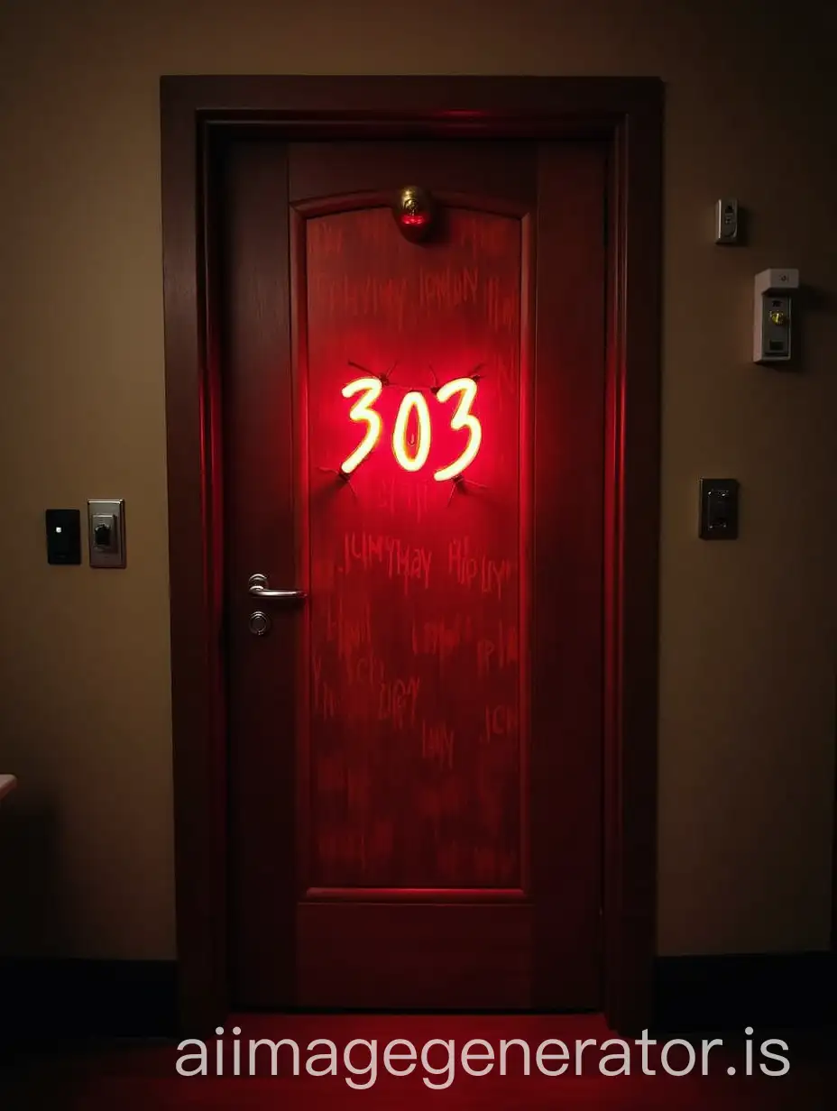 Creepy-Red-Hotel-Door-with-303-Written-on-It