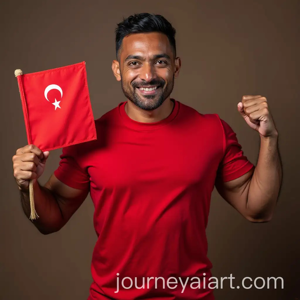 Muscular-Man-Holding-Tongan-Flag-in-Red-TShirt