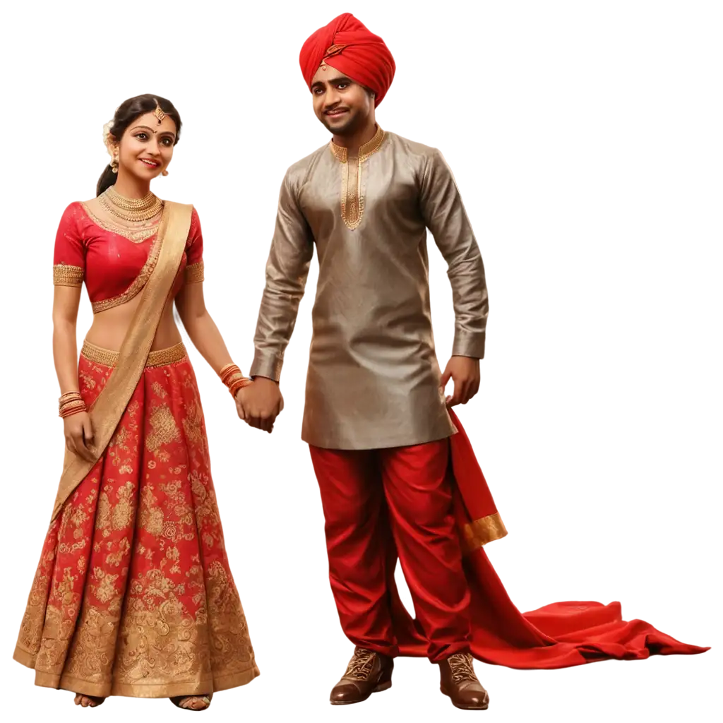 Stunning-Tamil-Nadu-Wedding-Couple-Full-Body-PNG-Vibrant-Red-Color-Cloth-Design