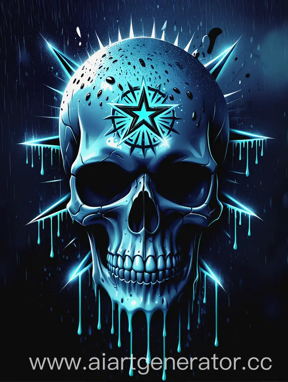 Abstract-Skull-with-Inscription-Under-a-Starry-Rainy-Night