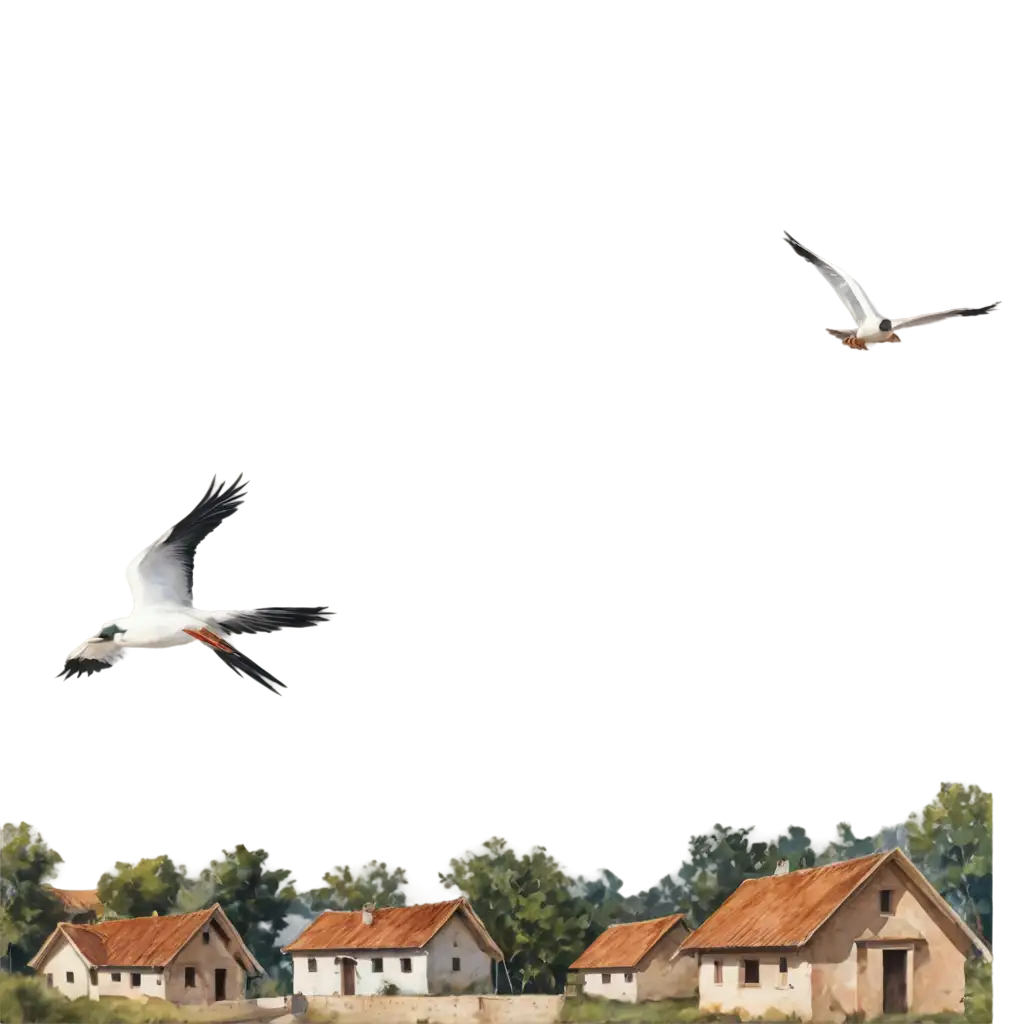 Birds-Flying-in-a-Village-View-PNG-Image-Perfect-for-Your-Creative-Projects