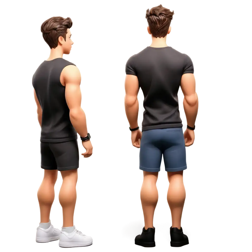 3D-PNG-Image-of-a-Muscular-Man-in-Black-TShirt-and-Shorts-Back-View-for-Display-Purposes