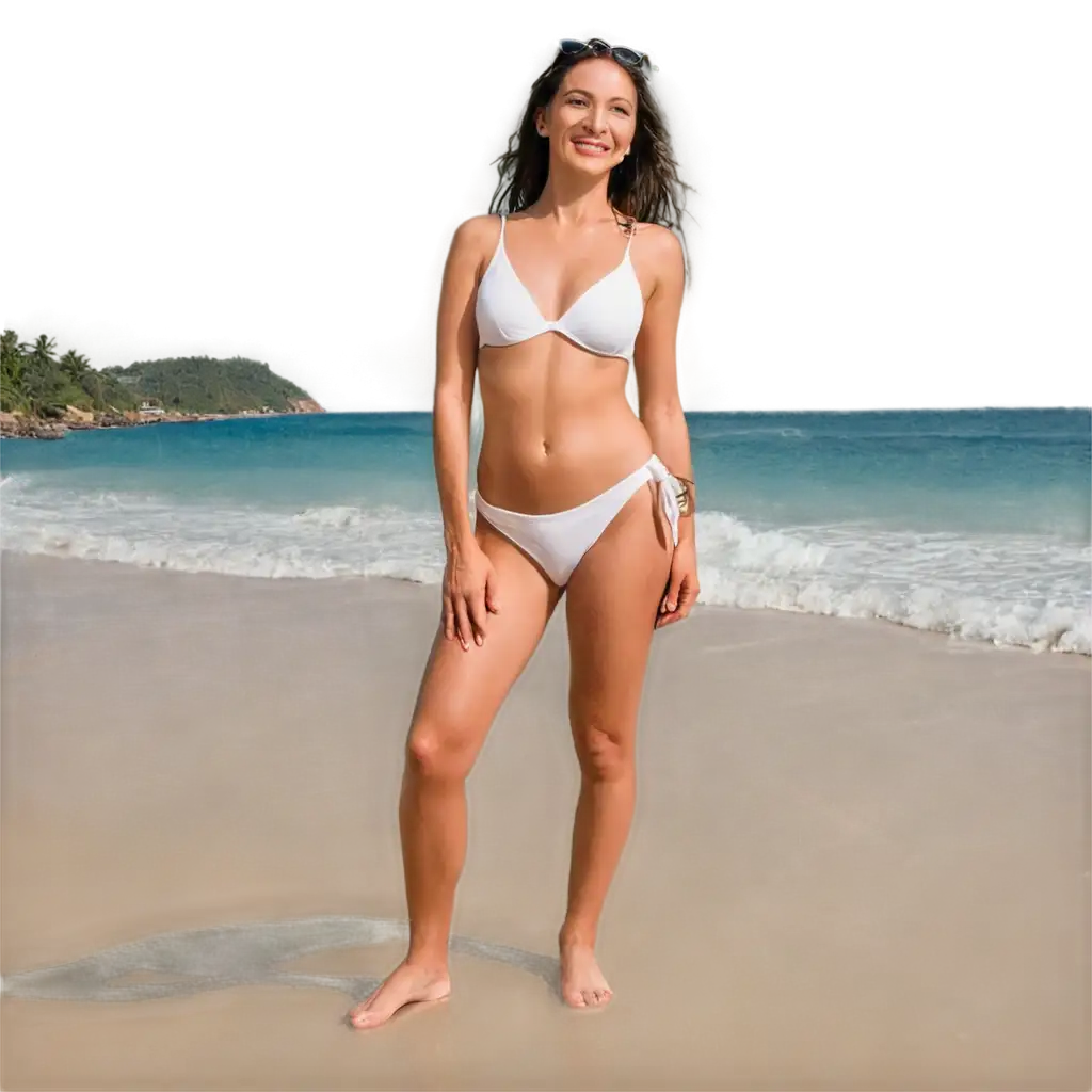 Stunning-40YearOld-Woman-in-White-Bikini-on-Tropical-Beach-PNG-Image