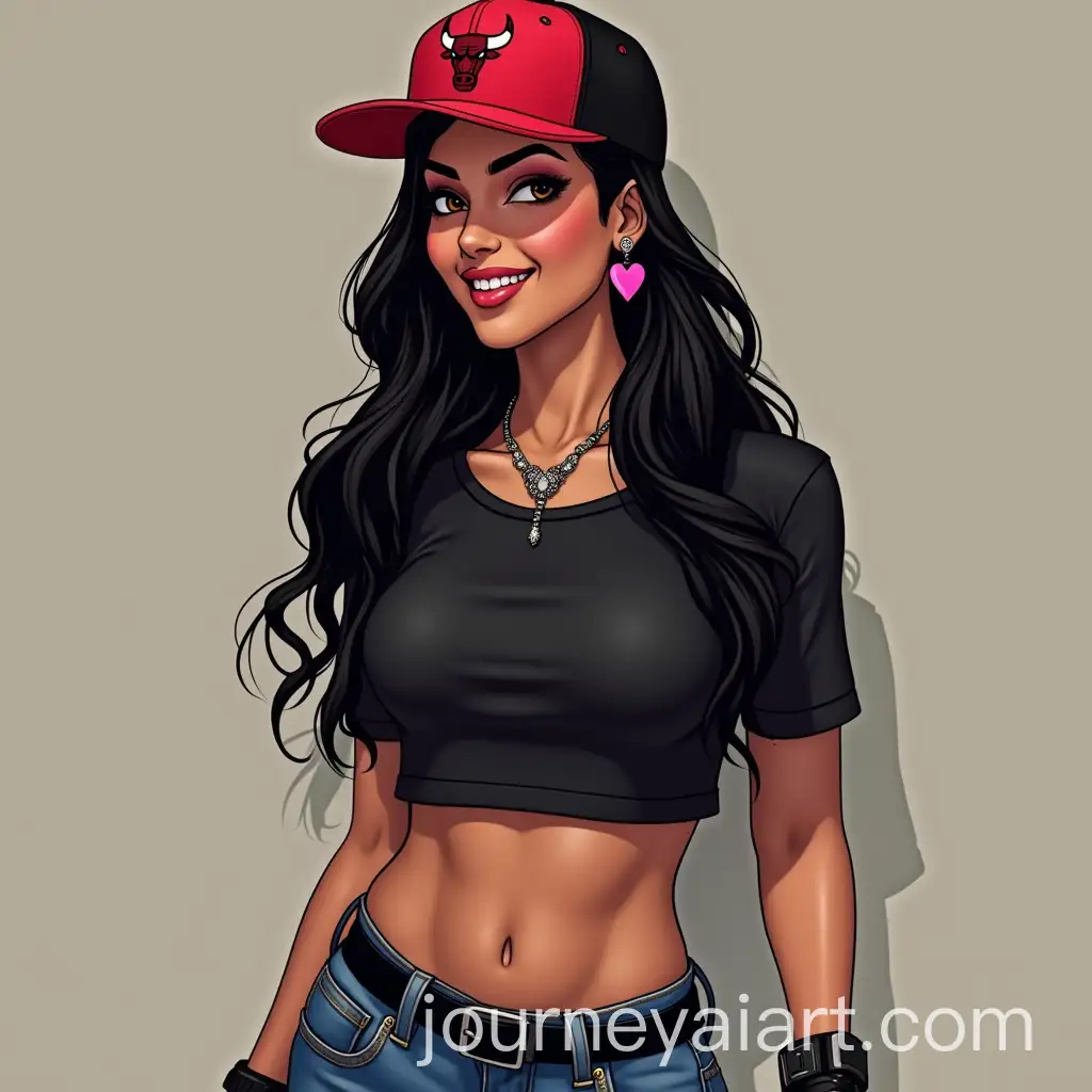 Indian-Woman-with-Playful-Smile-Wearing-Chicago-Bulls-Snapback-and-Stylish-Accessories