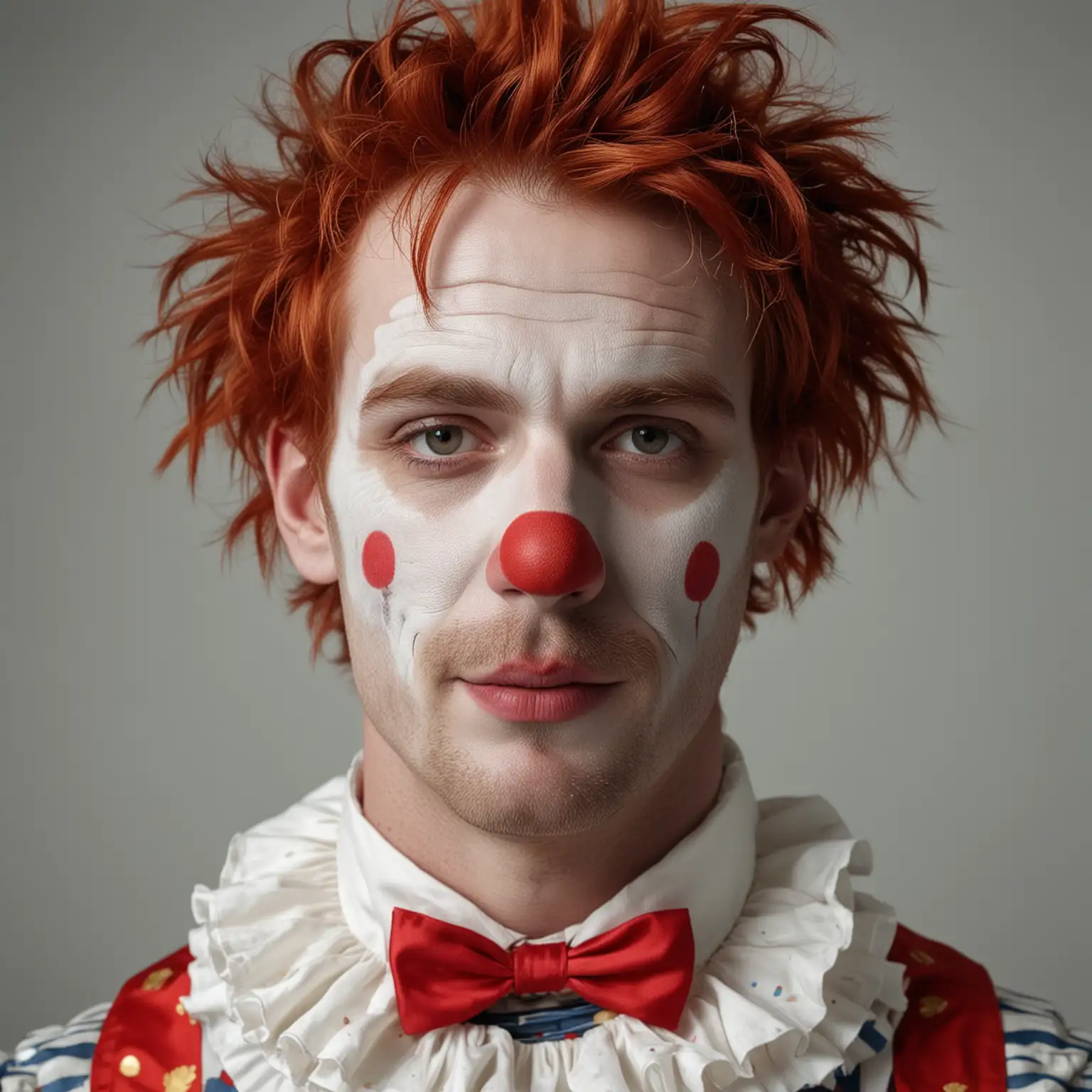 Striking Portrait of a RedHaired Clown in Vibrant Attire