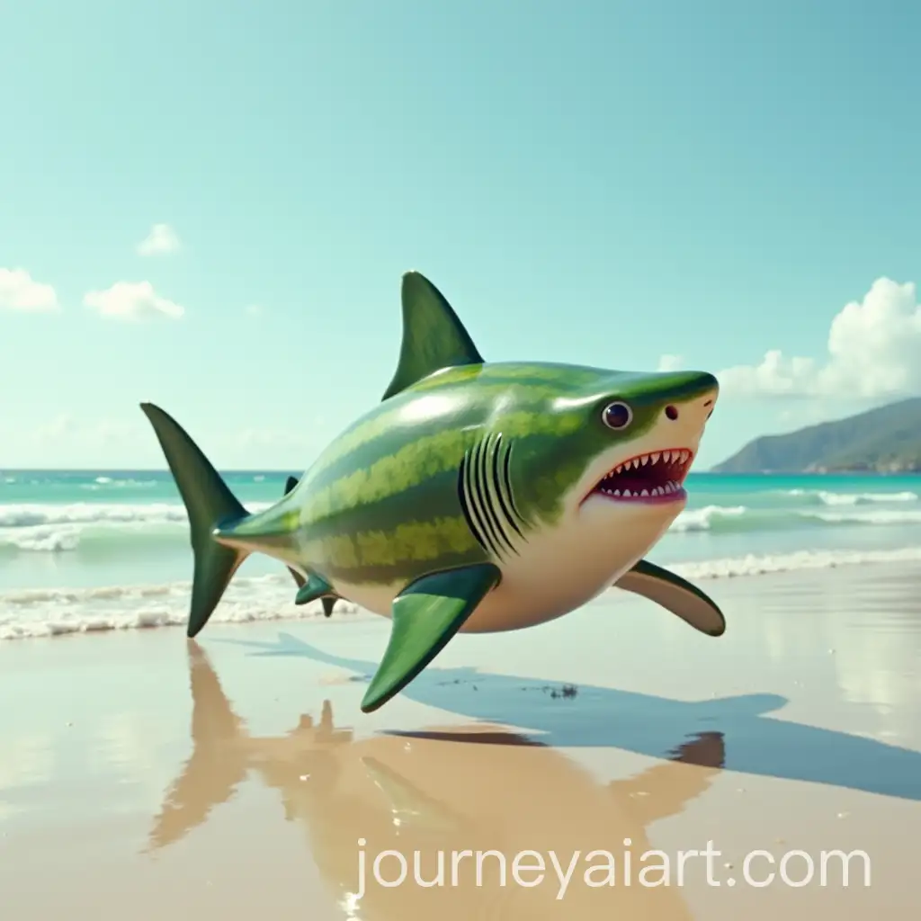 Shark-with-Watermelon-Body-Walking-on-the-Beach