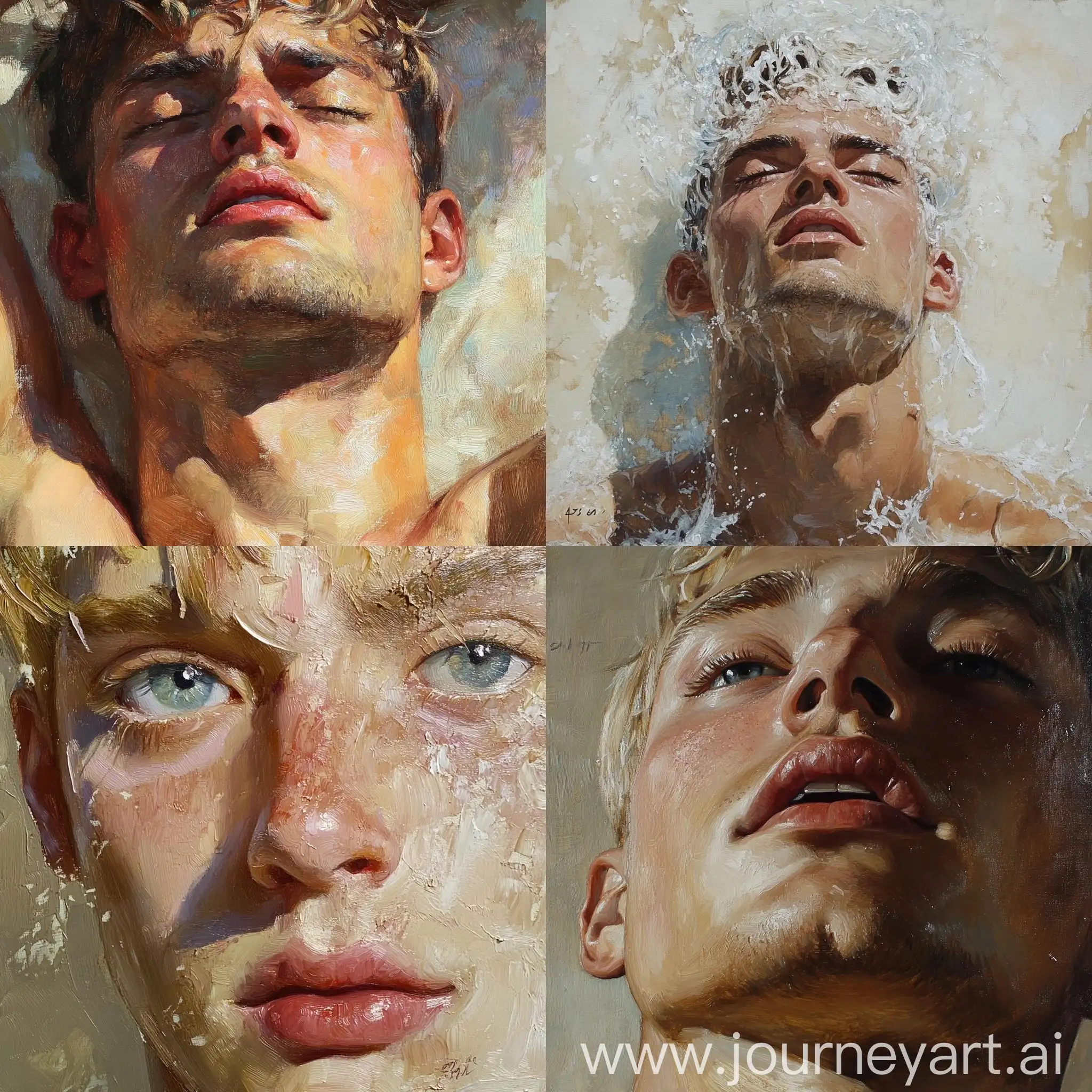 Supernatural-Young-God-with-Golden-Tanned-Skin-and-White-Hair-in-Detailed-Impressionist-Portrait