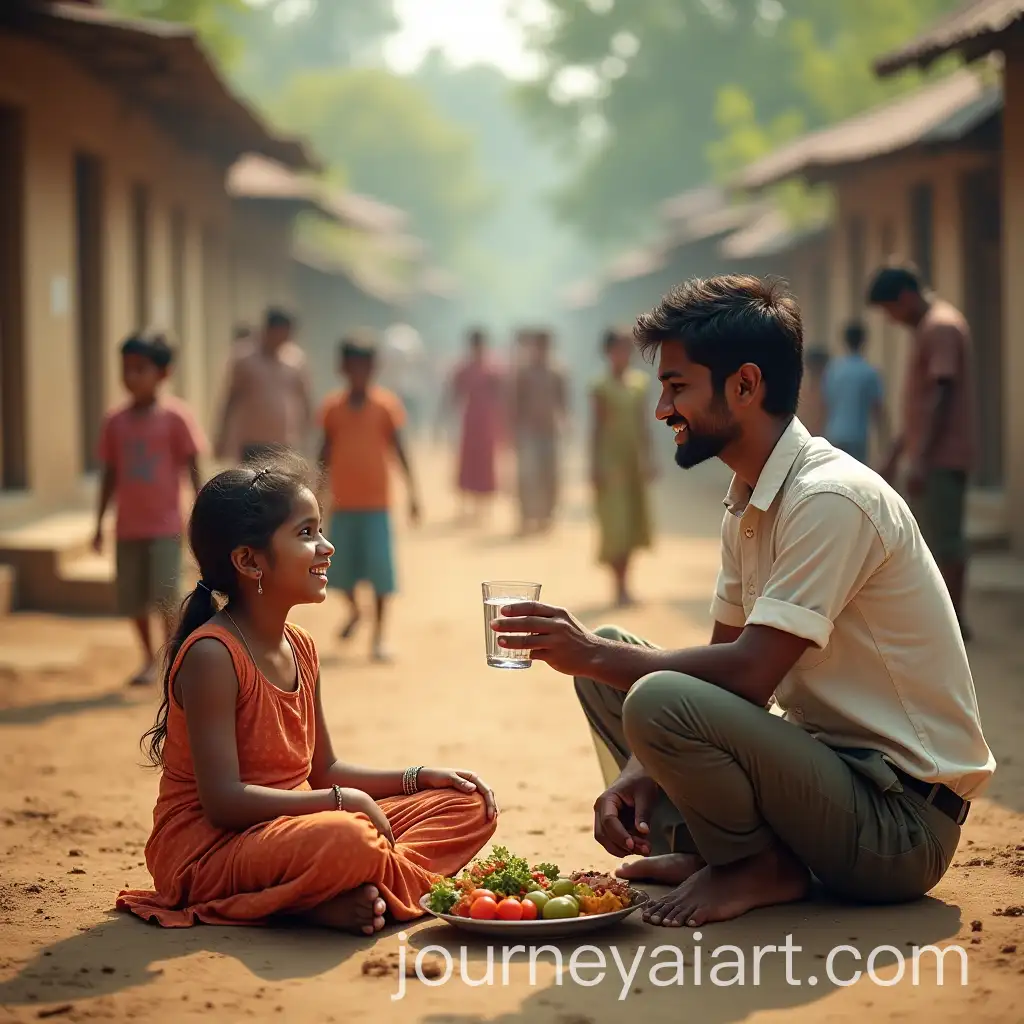 Indian-Village-Scene-with-Compassionate-Volunteer-Offering-Water-to-Girl