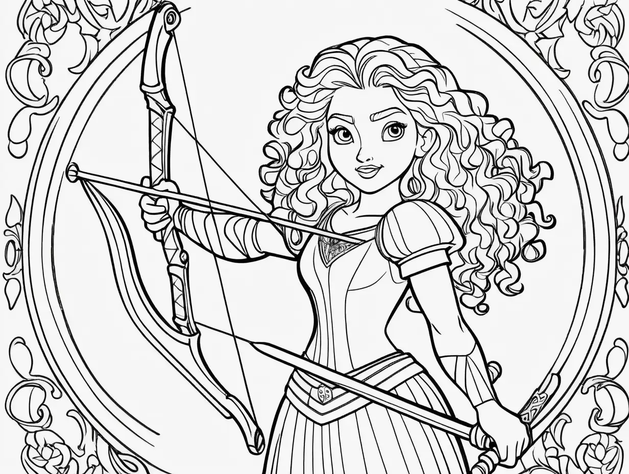 Coloring Page of Disneys Merida with Intricate Outline Design