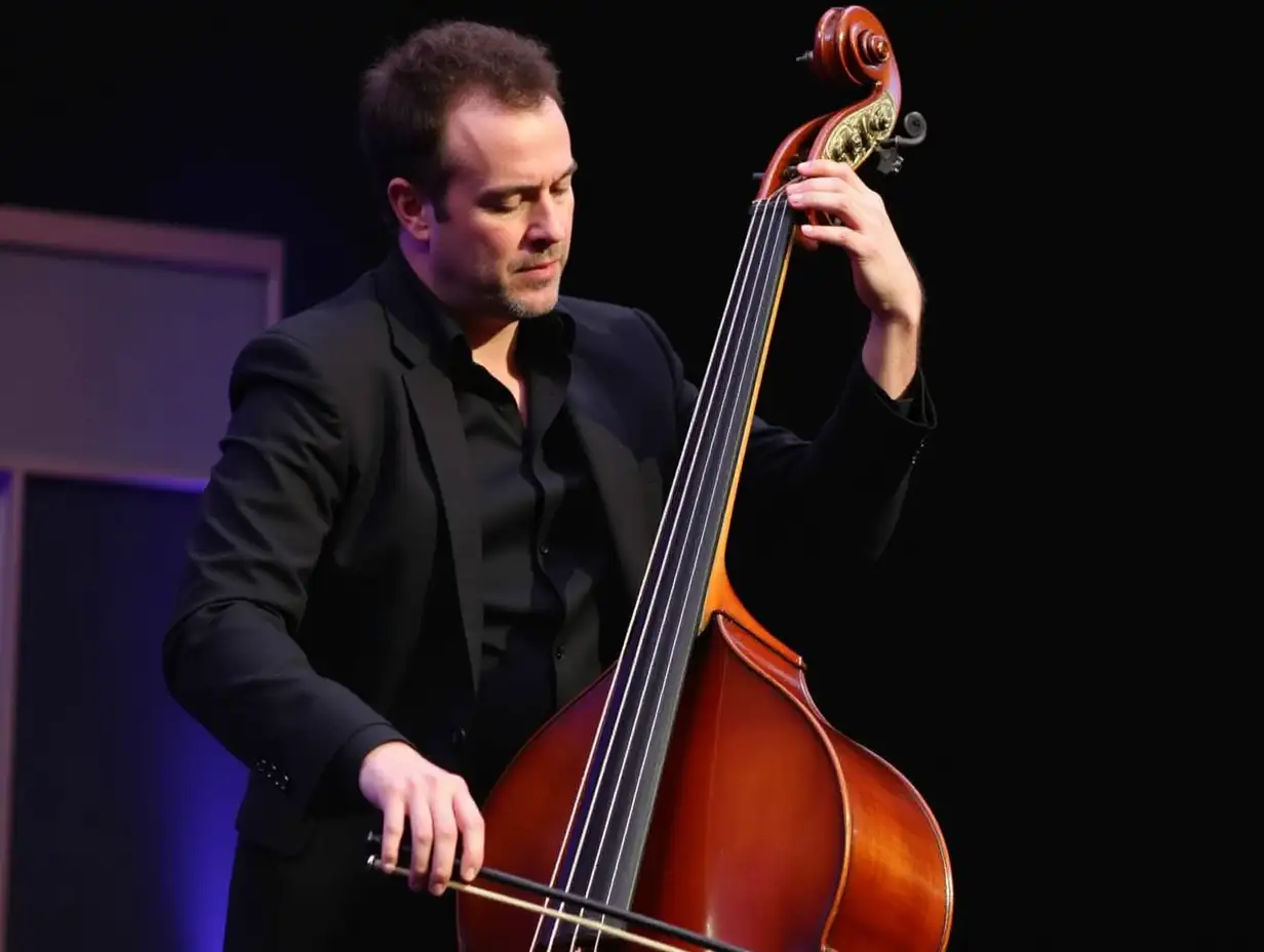 A musician playing the double bass