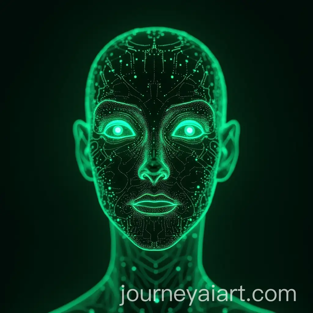 Humanoid-AI-with-Neon-Green-Glowing-Circuitry-and-HalfHuman-Face