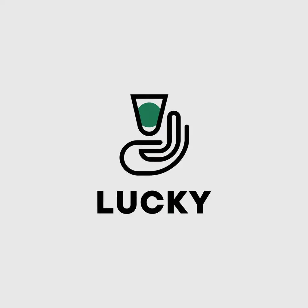 a vector logo design,with the text "LUCKY", main symbol:hand holds cup,Minimalistic,be used in Restaurant industry,clear background