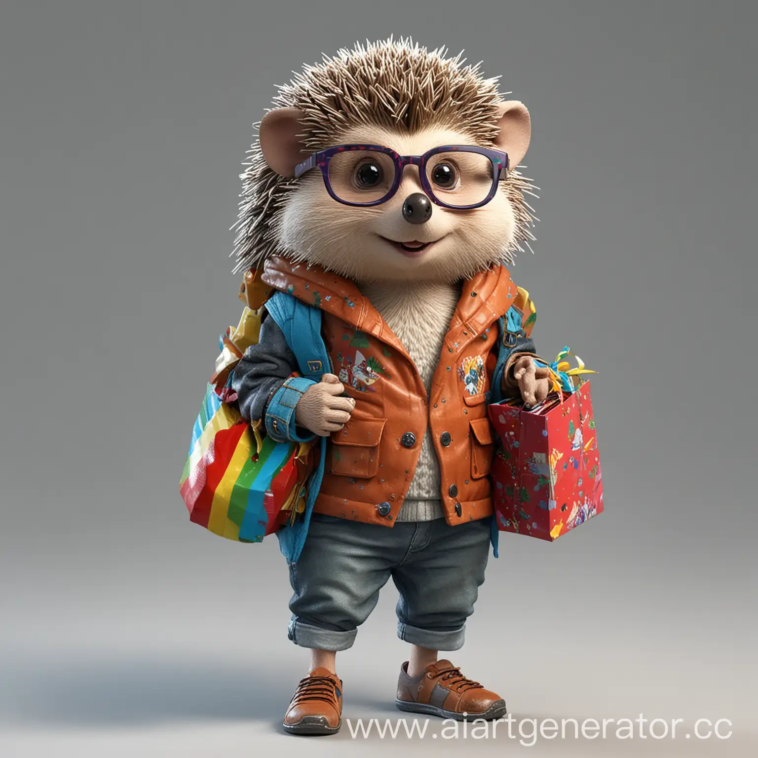 Cute-Hedgehog-in-Glasses-and-Jacket-Carrying-Gifts-and-Poster-Roll