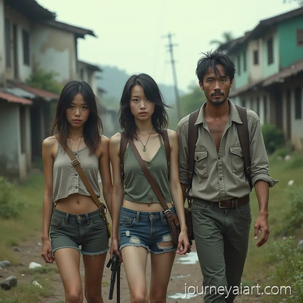 Family-in-Zombie-ApocalypseThree-Asian-Women-and-Their-Father-Facing-Zombies-in-a-PostApocalyptic-World