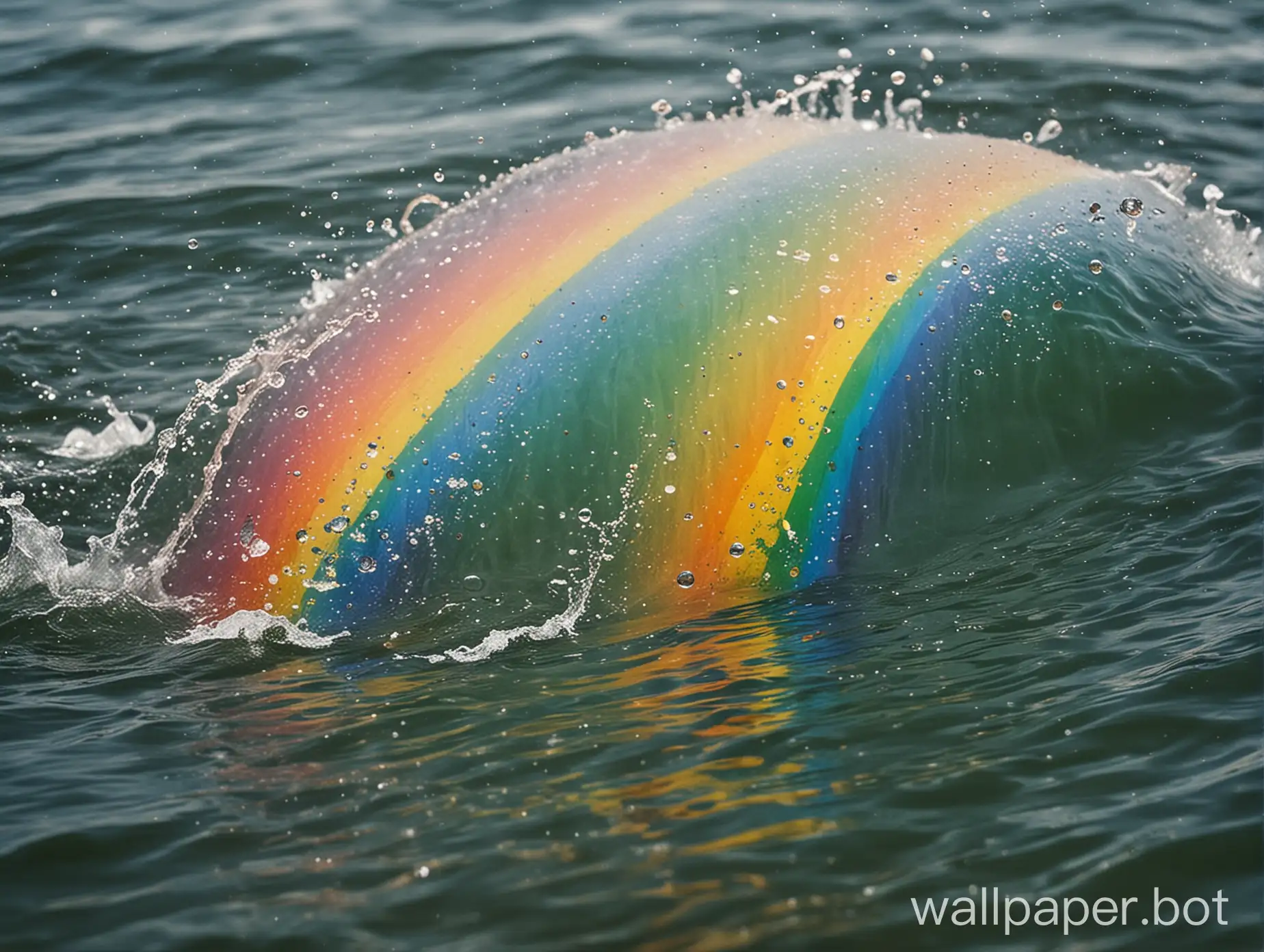 close view in water with colorful rainbow