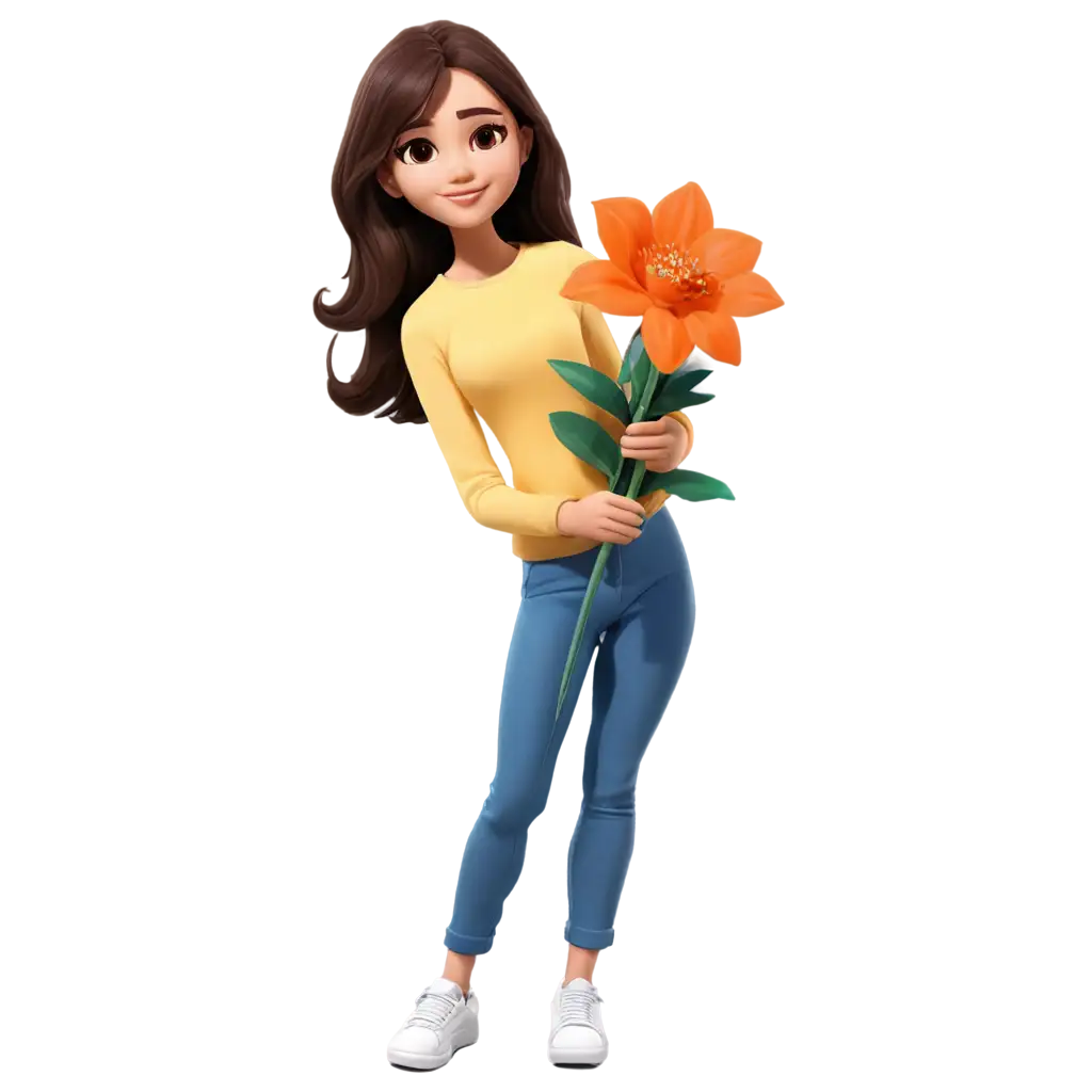 Comic-Style-PNG-Image-Girl-Holding-an-Oversized-Flower