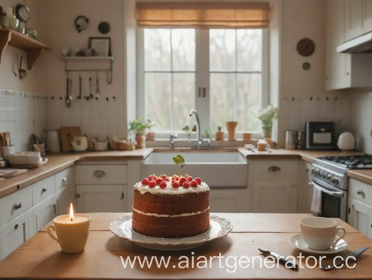 Cozy-Kitchen-with-a-Small-Cake-on-the-Table