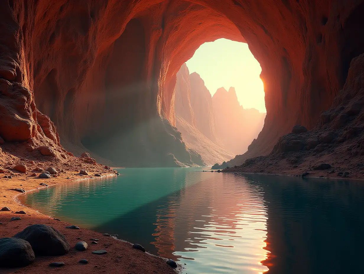 Loch on Mars next to a cave