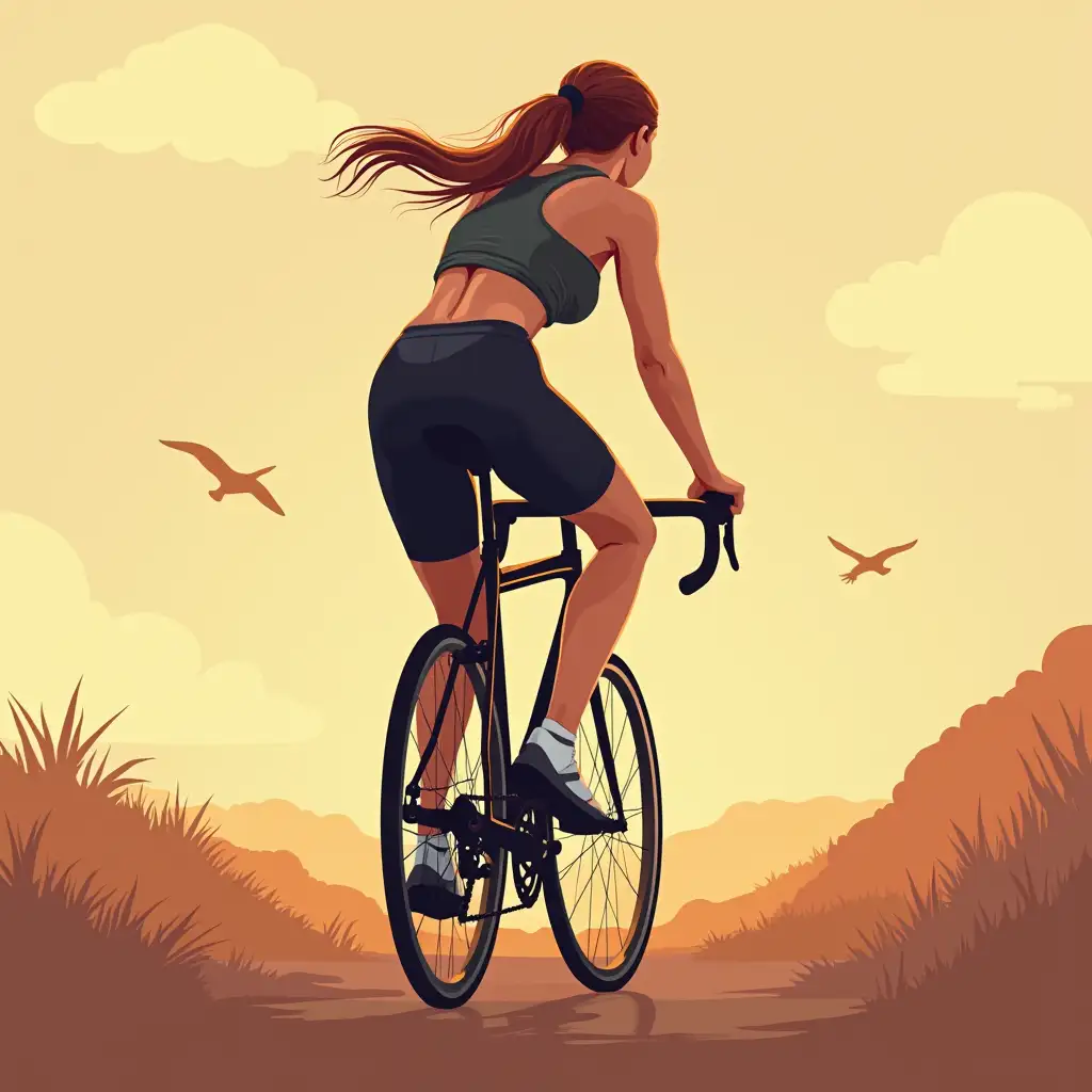 vector illustration of female cyclist back view, art digital