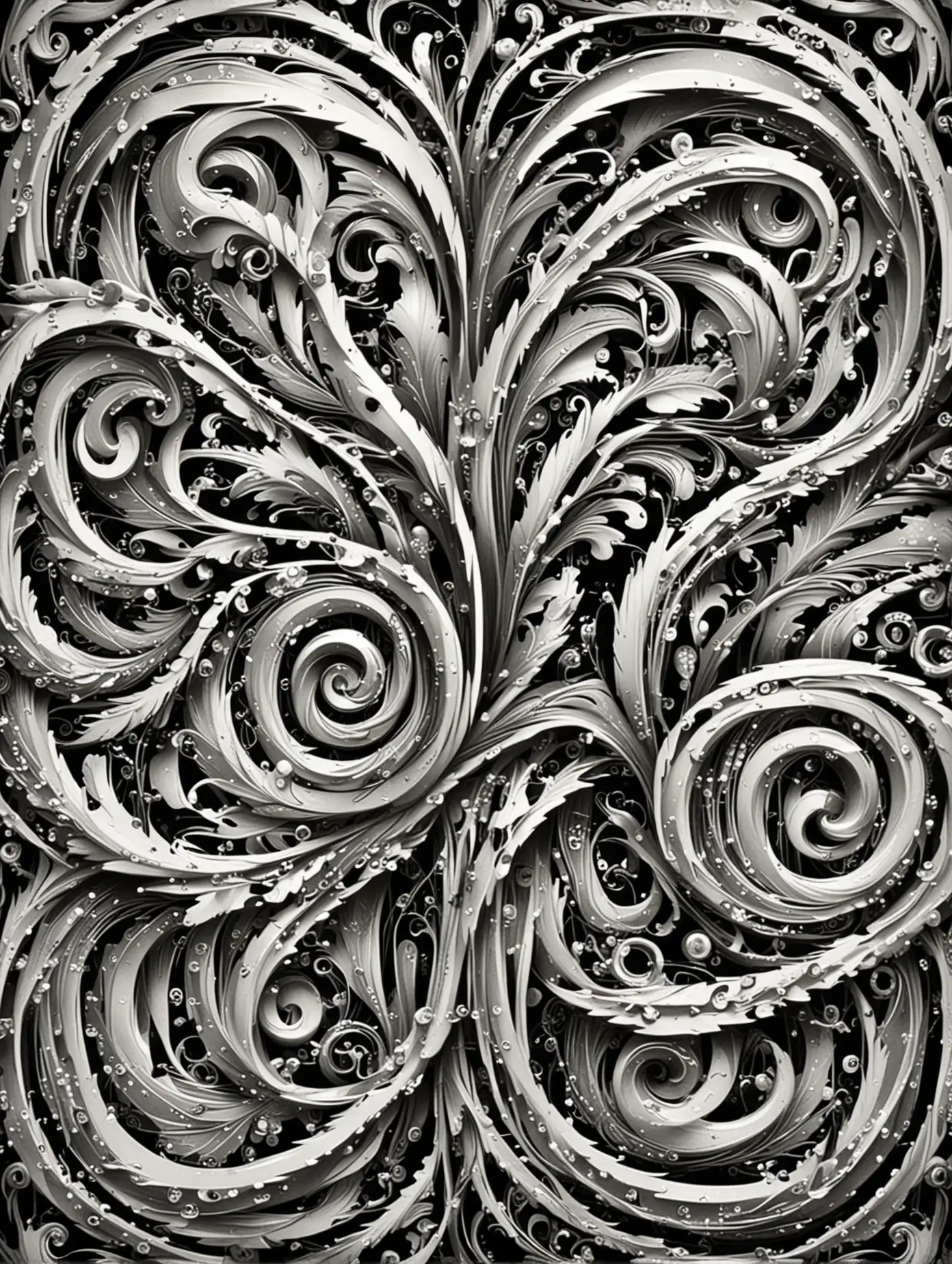 Interlocked Black and White Art Deco Swirls