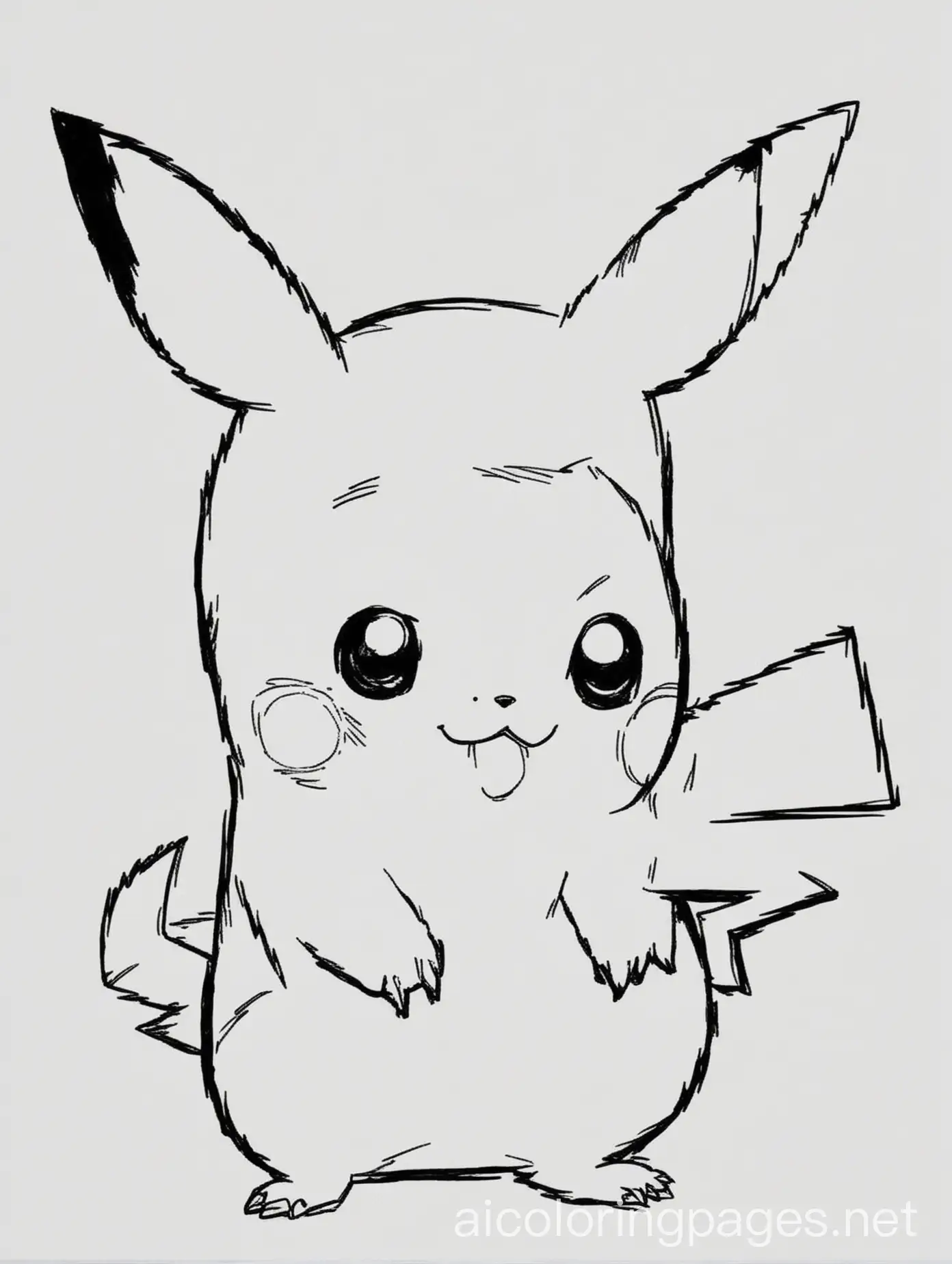 picachu pokemon, Coloring Page, black and white, line art, white background, Simplicity, Ample White Space. The background of the coloring page is plain white to make it easy for young children to color within the lines. The outlines of all the subjects are easy to distinguish, making it simple for kids to color without too much difficulty