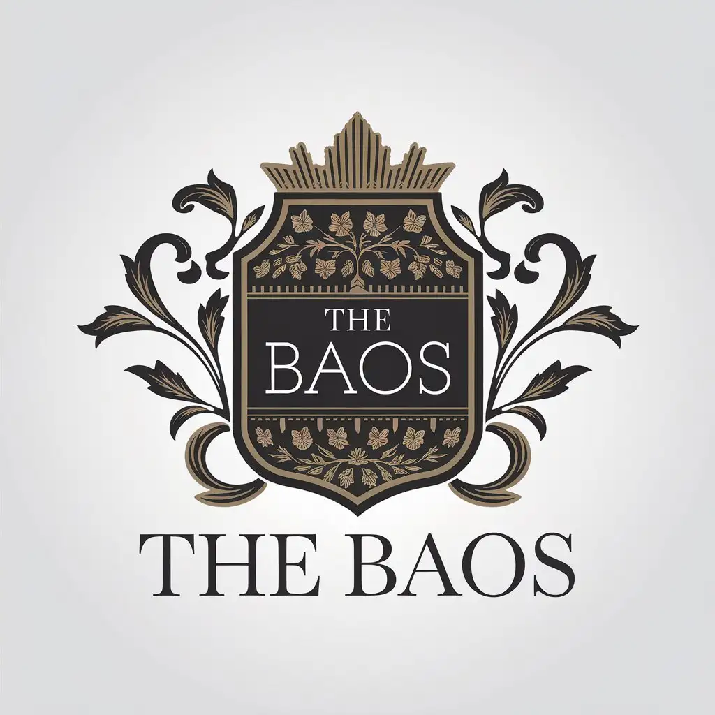 LOGO Design For The Baos Classic Crest in Gold and Black with Floral Patterns