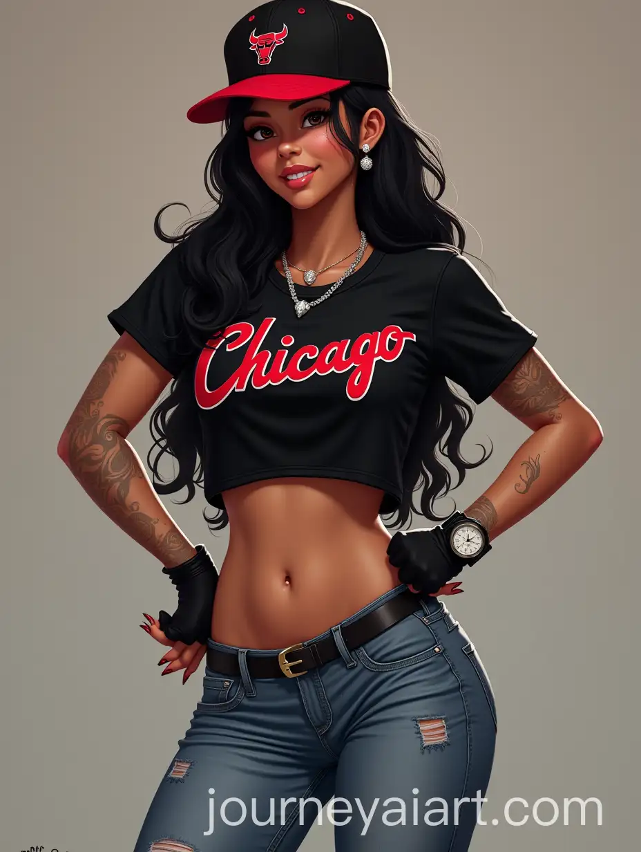 Woman-in-Chicago-Bulls-Apparel-with-Playful-Expression-and-Bold-Accessories