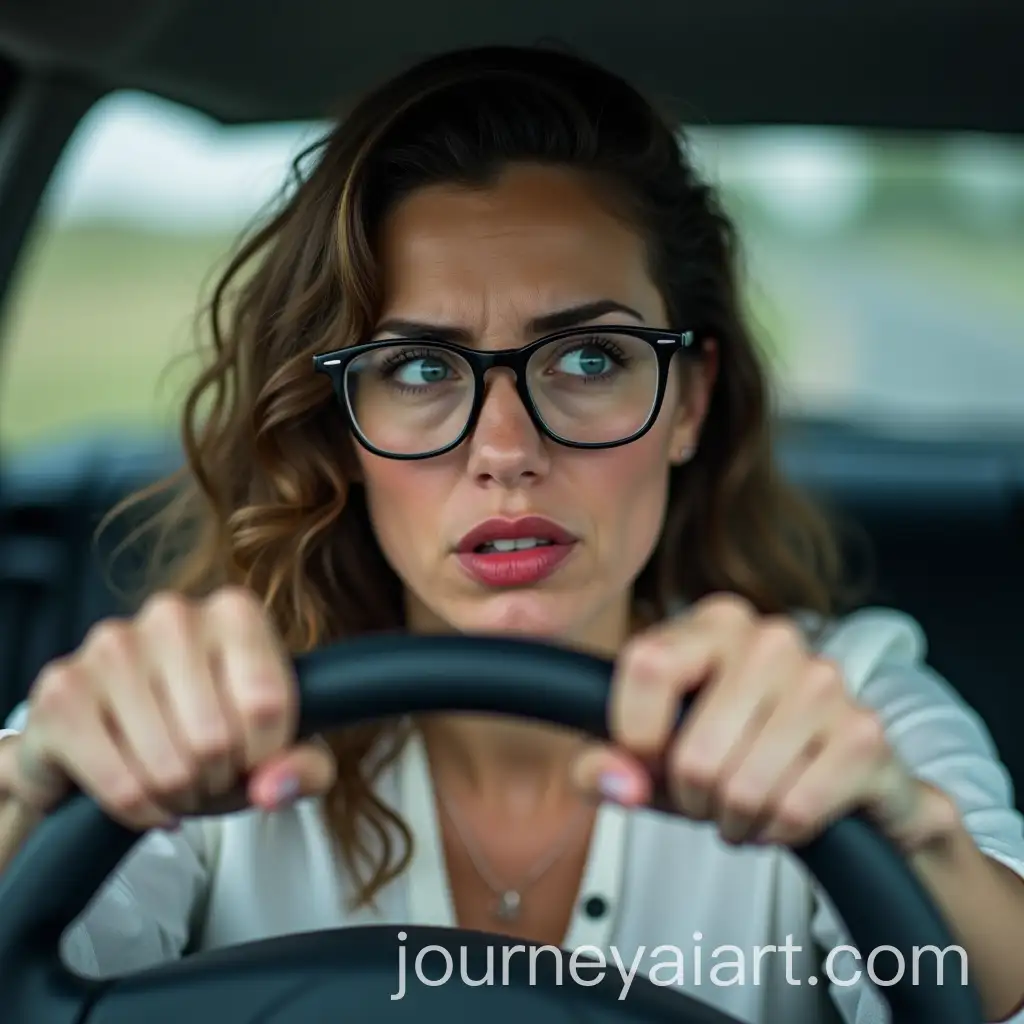 Woman-Struggling-to-Turn-Car-Steering-Wheel