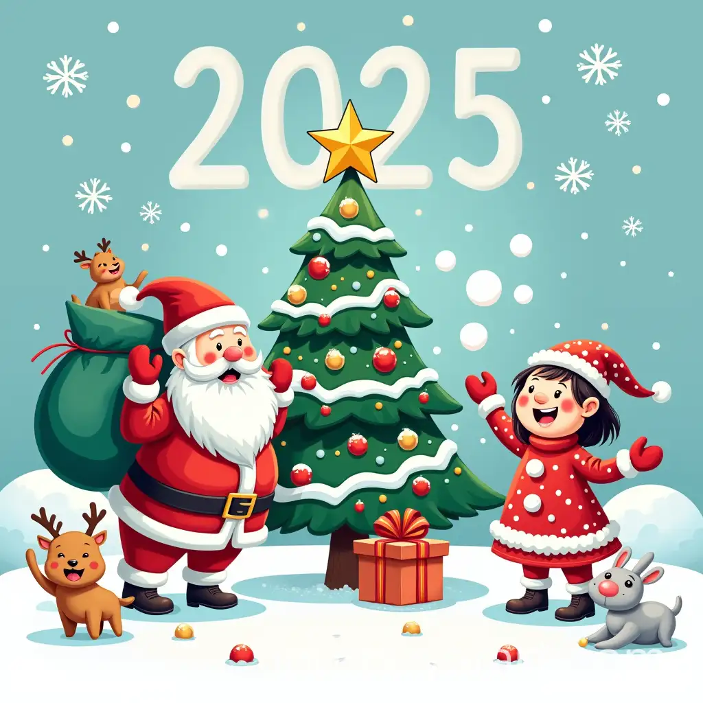 Humorous-New-Year-2025-Greeting-Card-with-Grandfather-Frost-and-Snow-Maiden