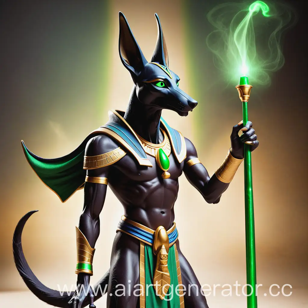 Anubis-Casting-a-Spell-with-Green-Magic-Wand