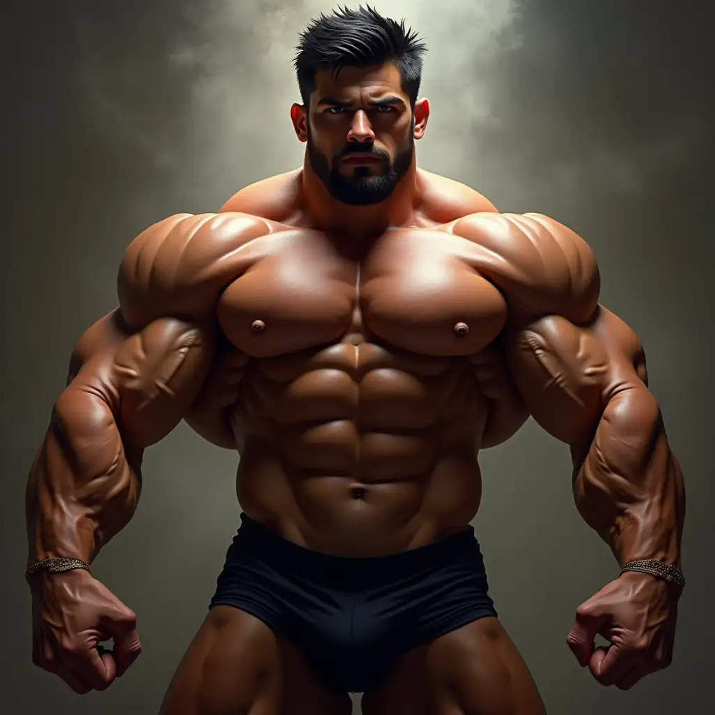 Muscular-Bodybuilder-with-Glistening-Oiled-Skin-in-Oil-Painting-Style