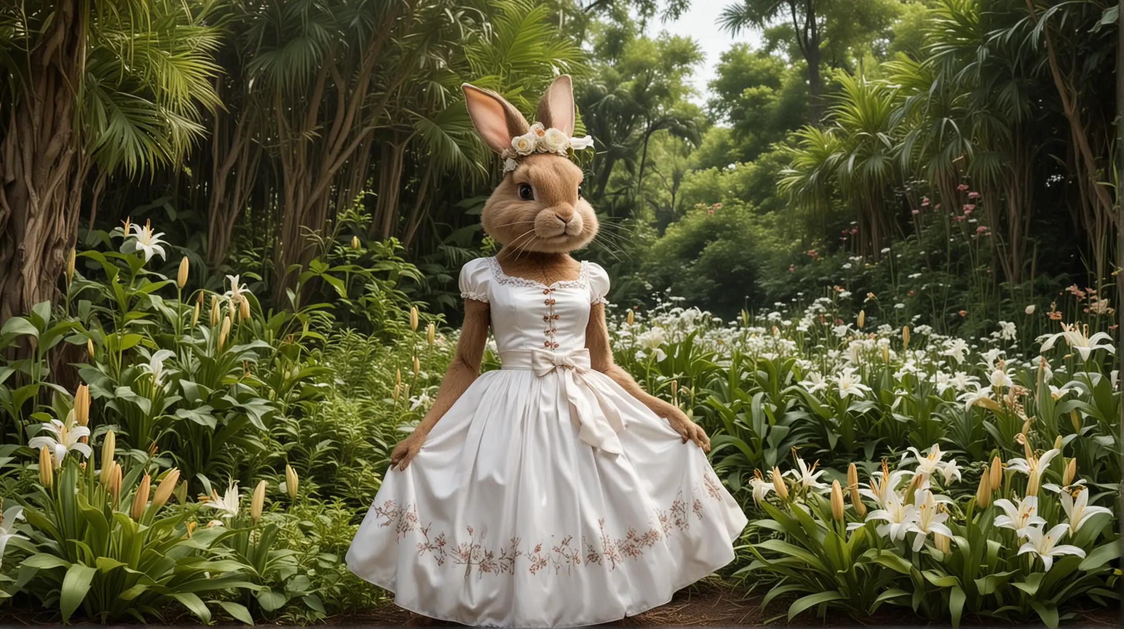 Enchanted Paradise Panoramic View with Rabbit in Rockabilly Dress