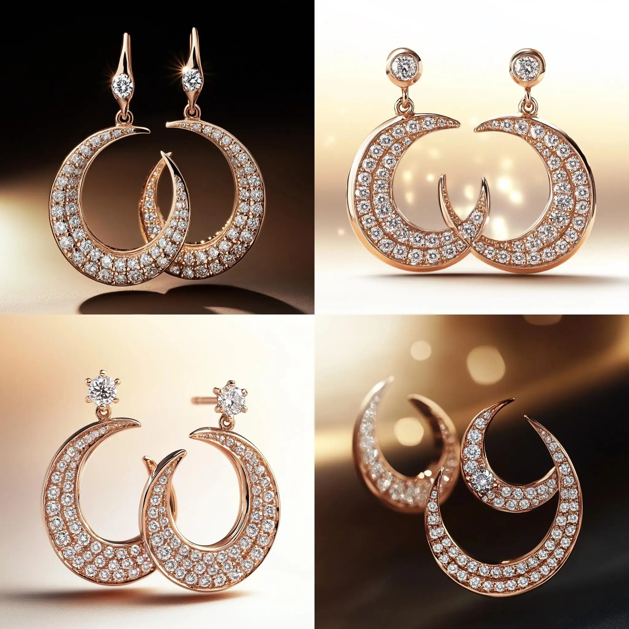 Graceful-Rose-Gold-Drop-Earrings-with-Interlocking-Crescent-Moons-and-Diamonds