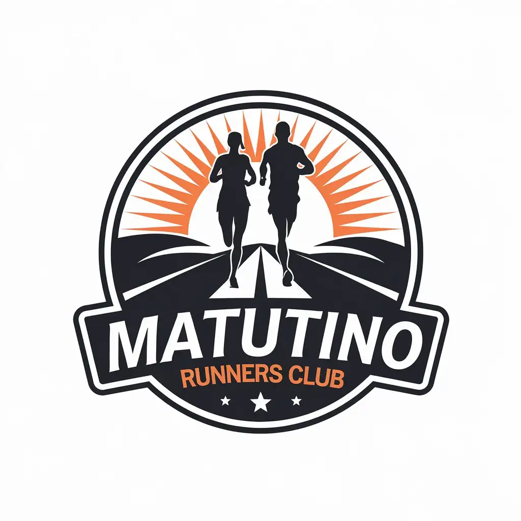 a vector logo design,with the text "Matutino runners club", main symbol:Women and men of a road racing group, passionate about sports, morning sun, and live in the interior of Minas Gerais, in the city of Viçosa.,Moderate,be used in Sports Fitness industry,clear background