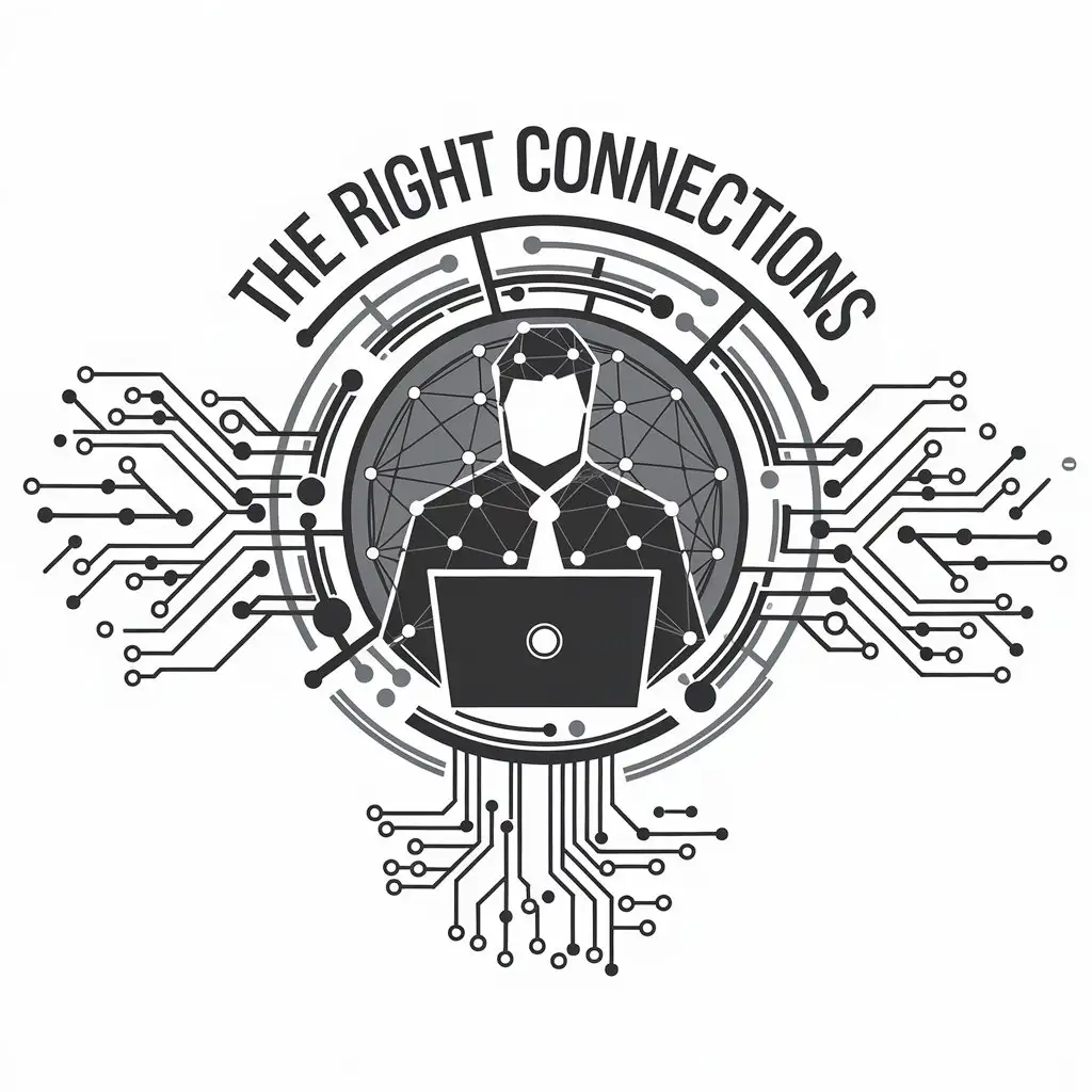 LOGO Design for The Right Connections A Man with Laptop and Global Connections Theme