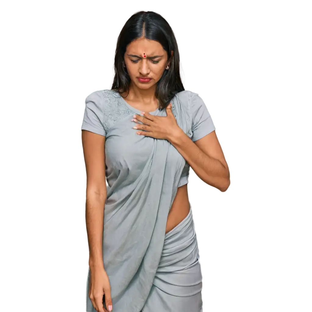 Realistic-PNG-Image-ofPNG-Image-Usage-Scenarios-a-35YearOld-Indian-Woman-in-Discomfort-Wearing-a-Simple-Saree-or-Salwar-Kameez