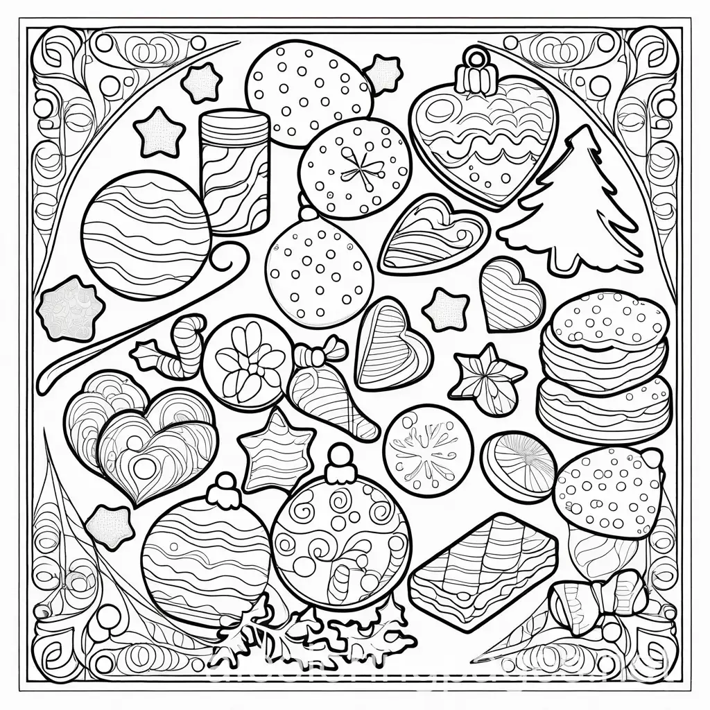 Simple-Coloring-Page-of-Christmas-Biscuits-and-Decorations