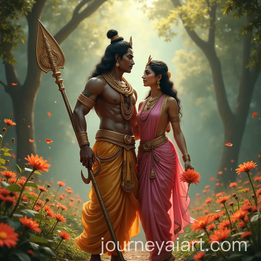 Divine-Couple-Lord-Murugan-and-Valli-Surrounded-by-Vibrant-Flowers