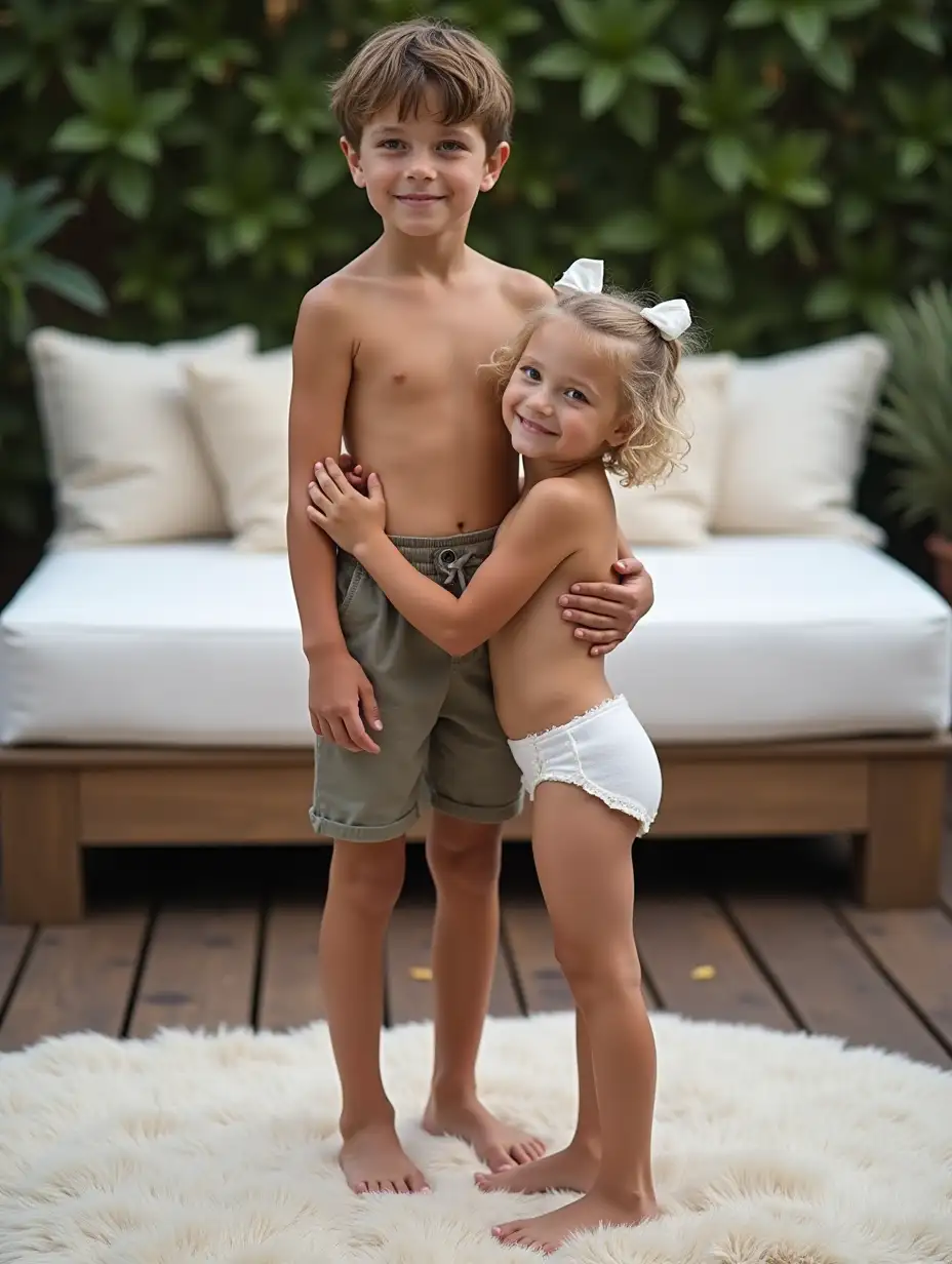 Young-Boy-and-Girl-Relaxing-on-Deck-with-Lounge-Bed-and-Pillows