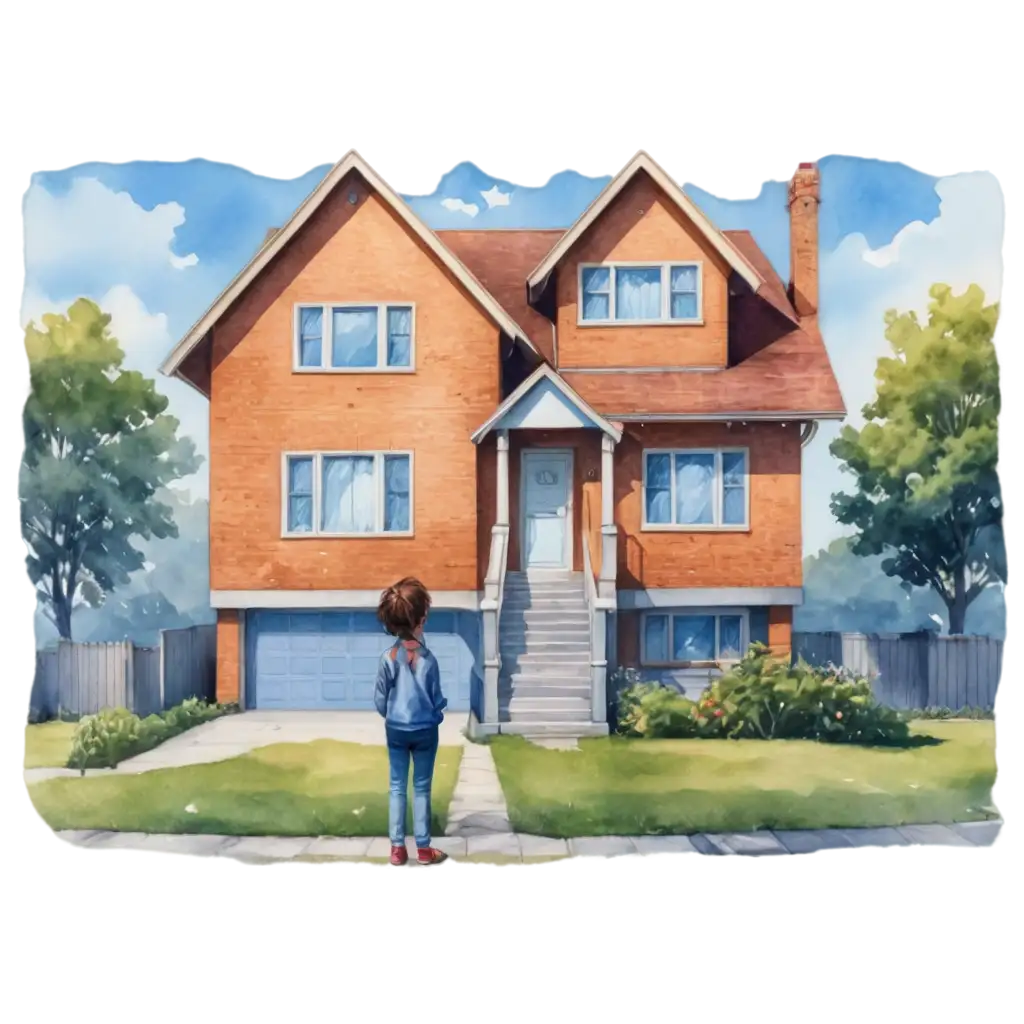 Illustration of a young person in front of their dream house