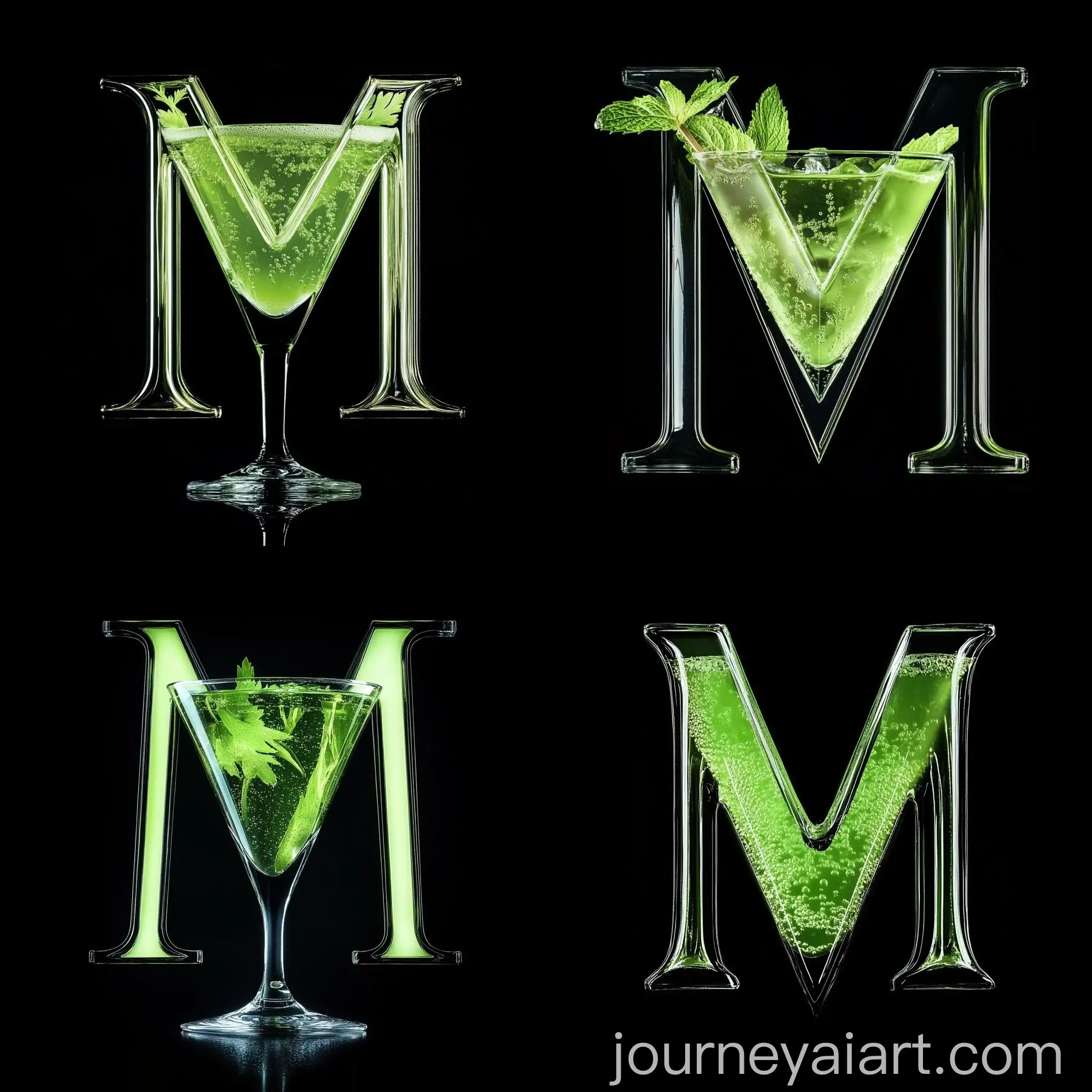 Green-Cocktail-Glass-on-Abstract-Letter-M-Shape