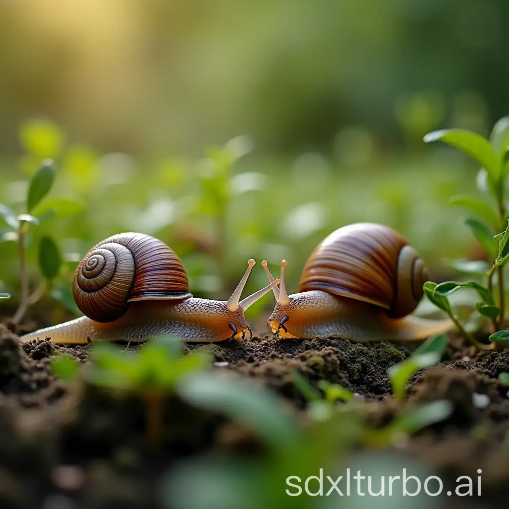 Colorful-Snails-Crawling-Through-a-Lush-Garden