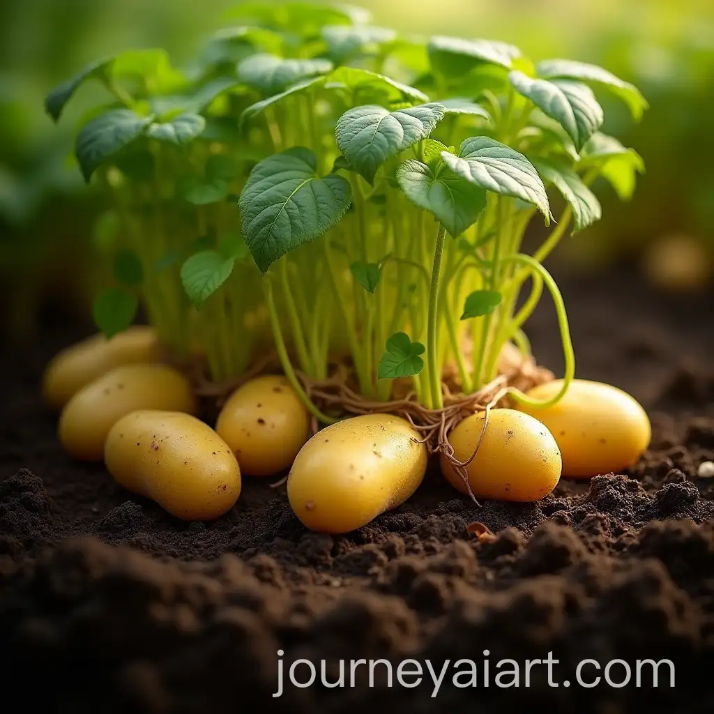 Golden-Potatoes-Growing-Underground-with-Vibrant-Green-Vines