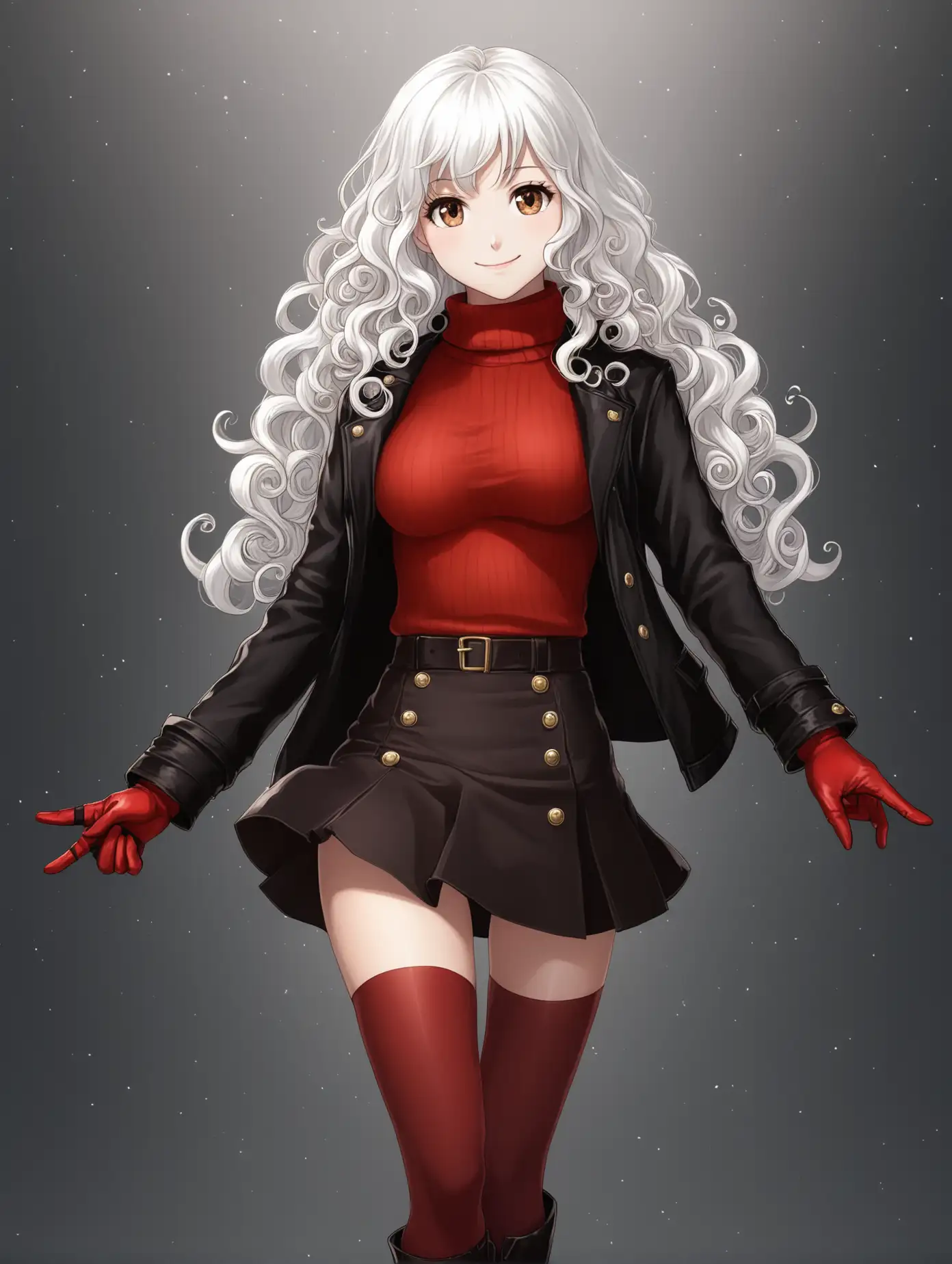 Smiling-Girl-with-Curly-White-Hair-in-Red-and-Black-Winter-Outfit