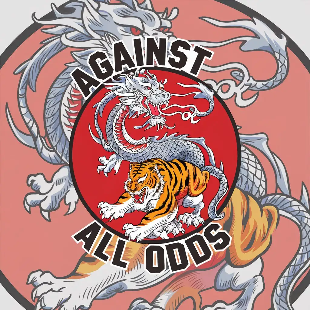 LOGO Design for AGAINST ALL ODDS Ukiyoe Style Dragon and Tiger with Sports Fitness Theme