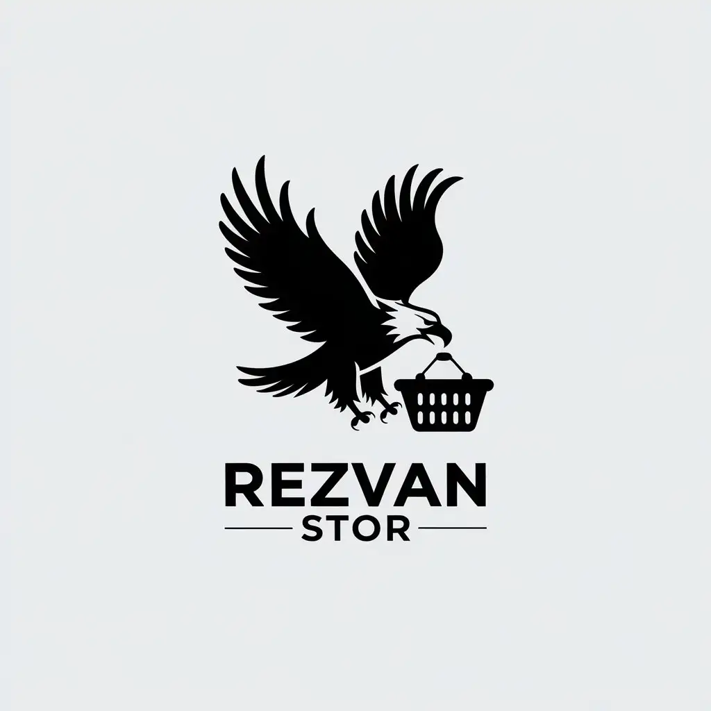 LOGO Design for REZVAN STOR Minimalistic Eagle with Shopping Basket for Technology Industry