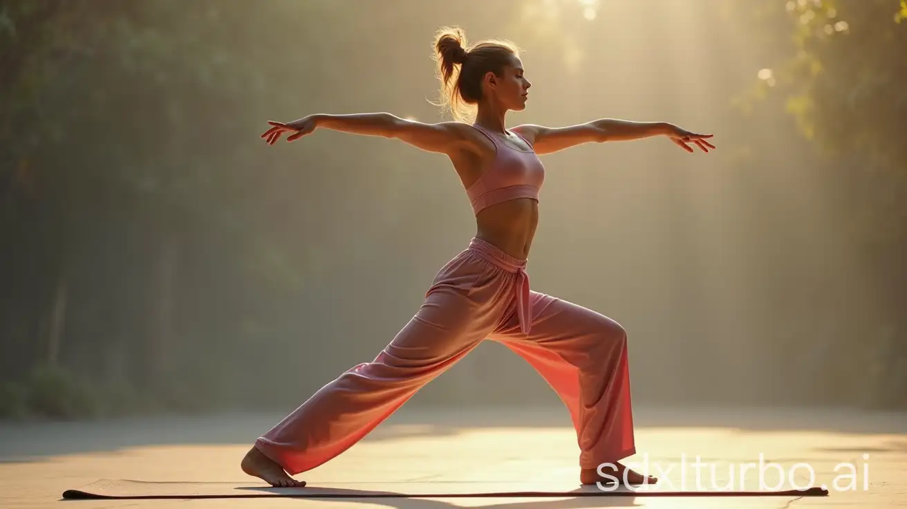 Yoga-Warrior-Pose-Young-Woman-in-Tranquil-Outdoor-Setting