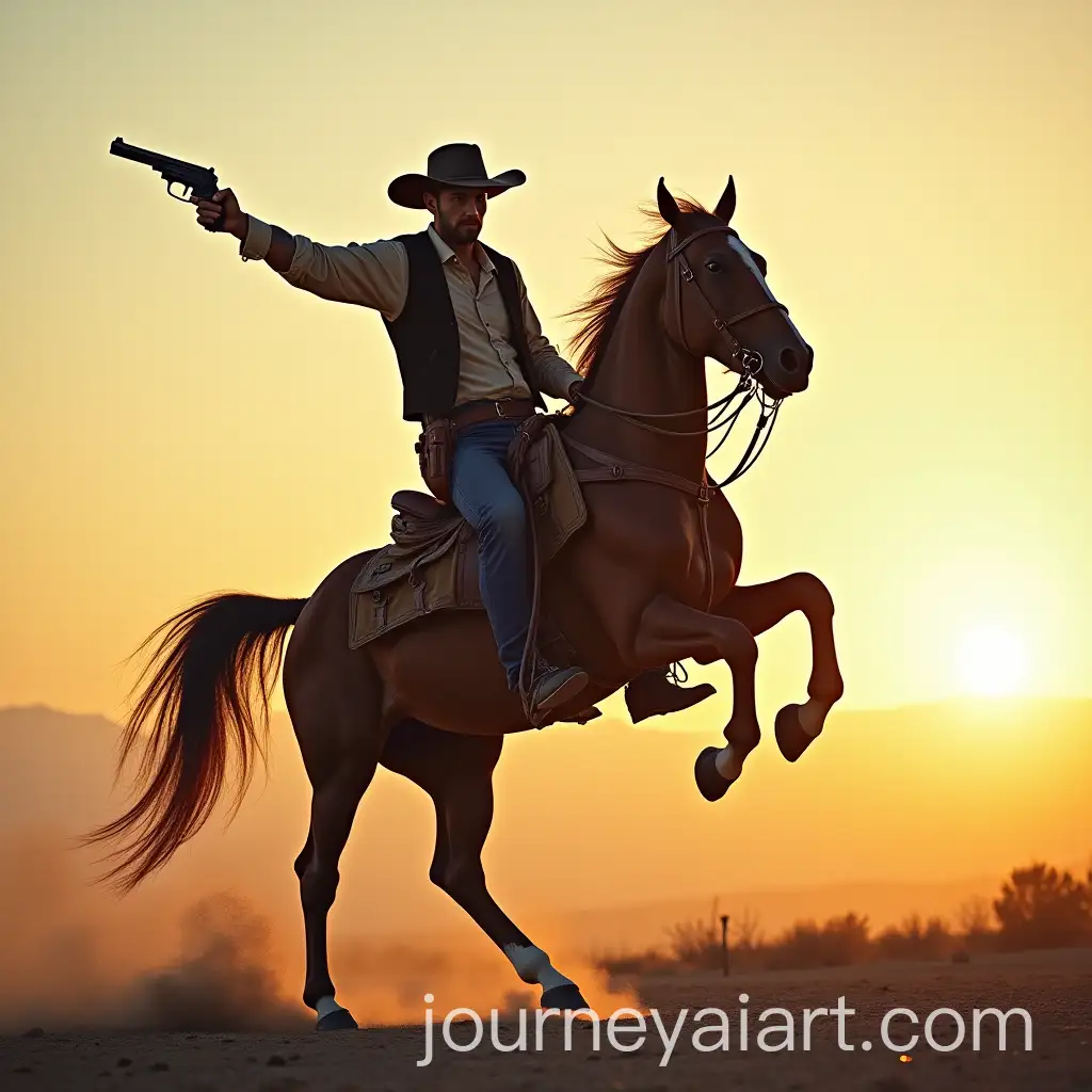 Cowboy-Riding-Horse-and-Firing-Gun-Into-the-Air